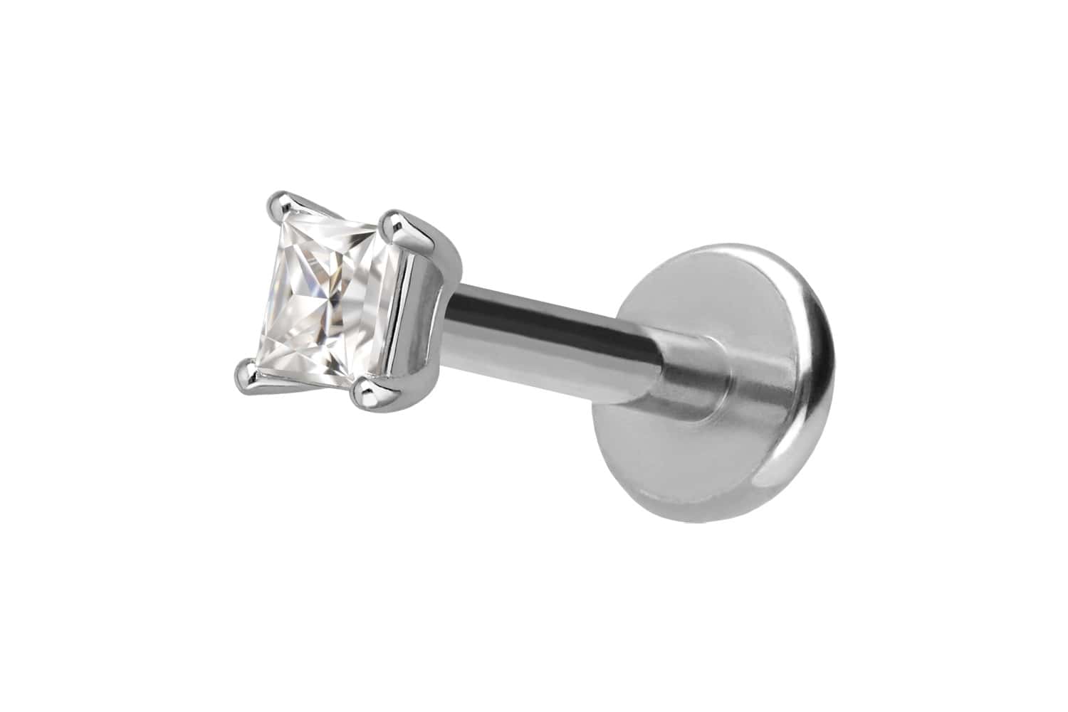 Titan Labret Piercing mit Innengewinde + 925er Silber Aufsatz MOISSANIT-QUADRAT